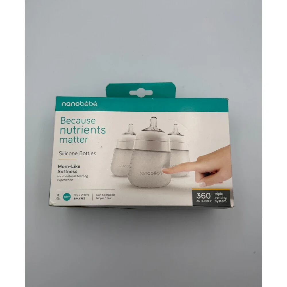 NEW Nanobébé White Anti-Colic BPA Free Flexy Silicone Baby Bottles 3-Pack -270ml